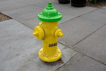 Closeup of a yellow fire hydrant in the street