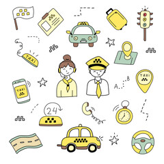 Taxi set in doodle style