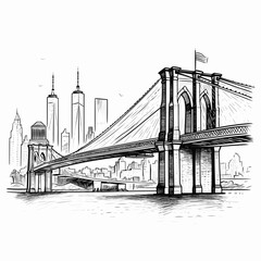 Brooklyn Bridge. Brooklyn Bridge hand-drawn comic illustration. Vector doodle style cartoon illustration