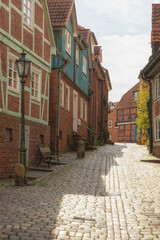 Cobblestone alley at the old town of Stade, Germany