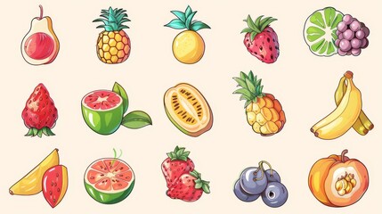 Isolated on light beige background, this hand drawn style summer promotion element set has a fruity theme.