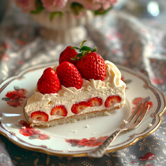 Gateau Fraise, strawberry cake, cake plate, dessert.