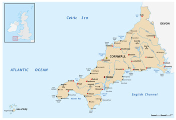 vector map of cornwall and isles of scilly united kingdom