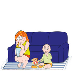 Bebé y su madre con el biberón. - 781987731
