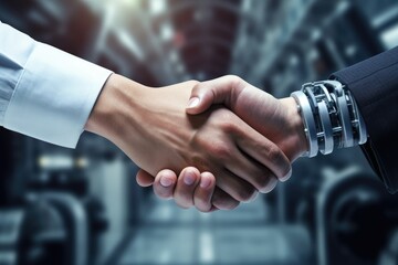 handshake human hand and robot hand business concept
