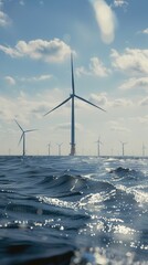 clean energy production with wind turbines on the open sea