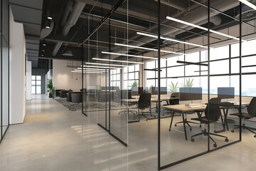 elegance of modern office design with this image, capturing a spacious corporate interior that...
