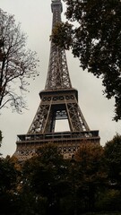 View of the Eiffel Tower on a moody day, Paris, France