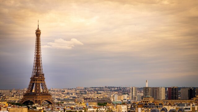 Landscape scene Effiel tower over cityscape under sunset scene in Paris, France