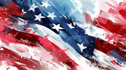 An artistic rendition of the American flag, featuring a brushstroke texture in the iconic red, white, and blue, evoking a sense of patriotism and pride.