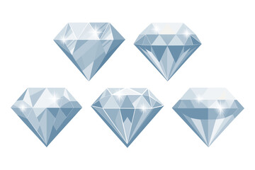 Collection of blue gemstones on a white background. Luxurious diamonds. Illustration. Vector	
