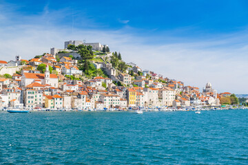 City of Sibenik on Adriatic sea, Dalmatia, Croatia - obrazy, fototapety, plakaty