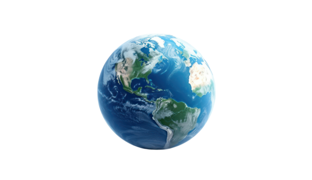 Blue planet earth isolated on transparent and white background.PNG image.