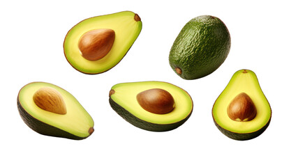 Avocado set isolated on transparent and white background.PNG image.