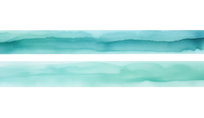 Aquamarine watercolor strip multilayered isolated on transparent and white background.PNG image.