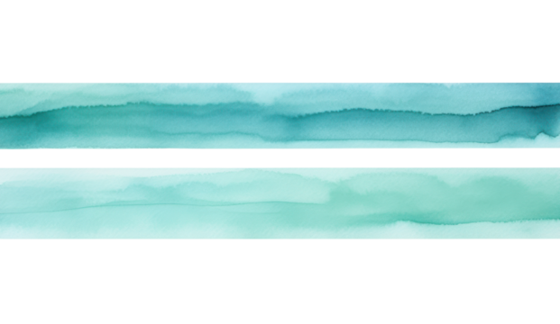 Aquamarine watercolor strip multilayered isolated on transparent and white background.PNG image.