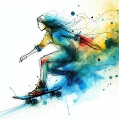 Skateboarding in watercolor in Generative AI.