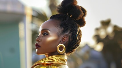 Fototapeta na wymiar A Beautiful Black Woman With An Updo, Background Images , Hd Wallpapers