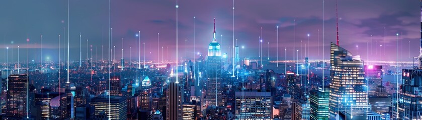 Innovation lights up the cityscape, 5G technology bringing unparalleled connectivity to urban dwellers - obrazy, fototapety, plakaty
