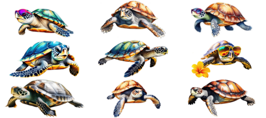 set of turtles, turtle day,  illustration, isolated on transparent background. 