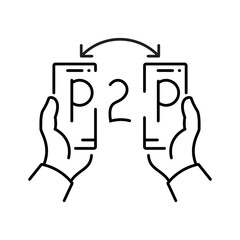 P2P icon. Phone in hand, a platform for transferring money online. Money exchange and transfer service. Online Agreement. Design thin line. Vector illustration flat design.