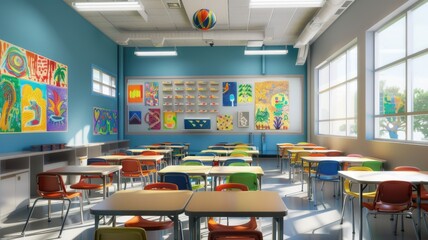 classroom where the walls are canvases, and students paint symbols that represent key themes in literature