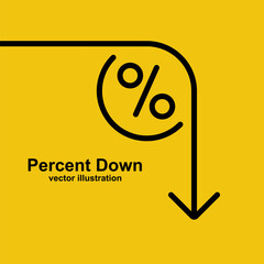 Percent down line icon. Interest rate decrease or a percentage down icon. Arrow down. Finance and money. Interest rate. Banking and credit. Investment concept. Vector illustration flat design.