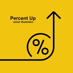 Percentage with arrow up, line icon. Percentage arrow with a percent sign. Finance and money. Interest rate. Banking and credit. Investment concept. Vector illustration flat design.