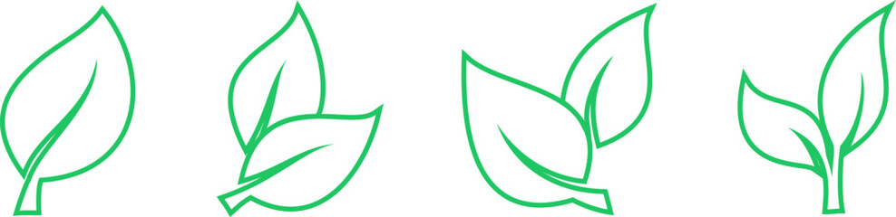 Set of linear green leaves icons as a symbols of environmental protection strategy