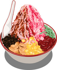 Vector Hand Drawn Illustration Malaysian Popular Ice Drink called ABC Air Batu Campur