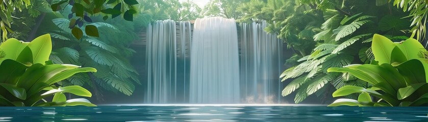 Majestic waterfall in a tropical forest, natural, panoramic, travel - obrazy, fototapety, plakaty