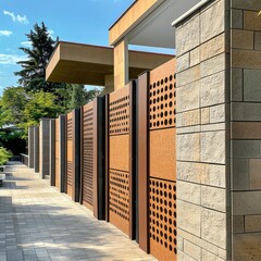 Long Fence Architectural Design with Wall and Grill Combination, Masonry Wall in Minimalist Style