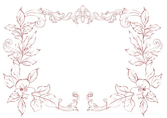 Line art vintage floral frame