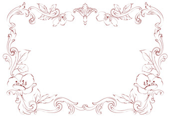Line art vintage floral frame