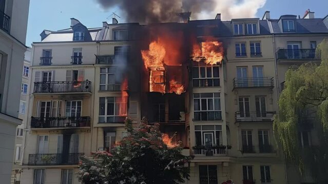 A building is on fire and the smoke is billowing out of the top of the building
