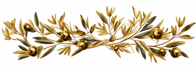 Golden olive branch crown, golden leaves and olives on the headband, on white background, generative ai - obrazy, fototapety, plakaty