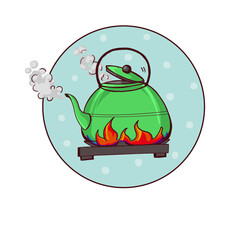 the green hot water kettle is calling you for having tea time