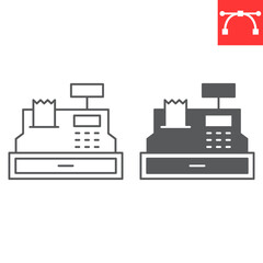 Order checkout line and glyph icon, e-commerce and marketing, cash register vector icon, vector graphics, editable stroke outline sign, eps 10.