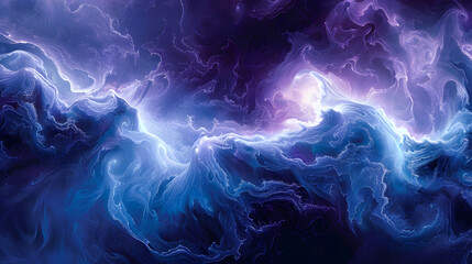 Thunder storm illustration. Light purple and dark navy colors water swirls, in the style of fluid landscapes background.  - obrazy, fototapety, plakaty
