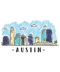 Austin Urban Landscape Skyline Doodle