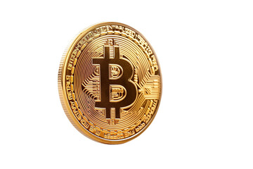 Shiny Golden Bitcoin Cryptocurrency Coin - Isolated on White Transparent Background, PNG
