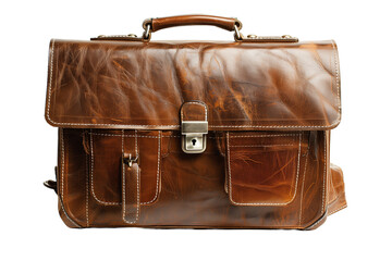 Vintage Leather Briefcase - Isolated on White Transparent Background, PNG

