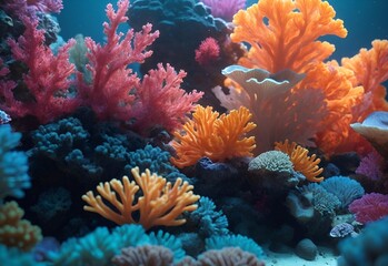 Naklejka na ściany i meble Colorful coral reefs. Underwater scene. Sea or ocean underwater coral reef