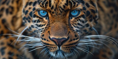 Obraz premium High-Definition Close-Up of Amur Leopard with Piercing Blue Eyes