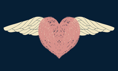 Heart and wing illustration. Vector of textured heart and angel like wings.