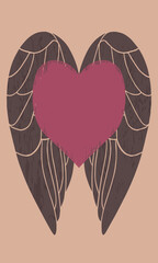 Heart with wings image. Frayed looking heart and textured angel style wings.