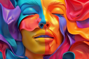 Colorful abstract faces, modern art 3D render illustration