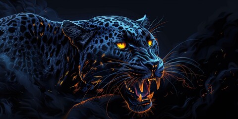 Digital Wildlife Wallpaper: Black Leopard with Intense Gaze,