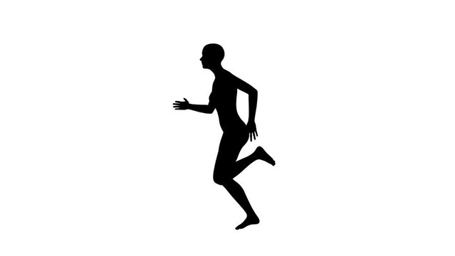 3D Render :  a silhouette female character is running  on the white background with 360 degrees view