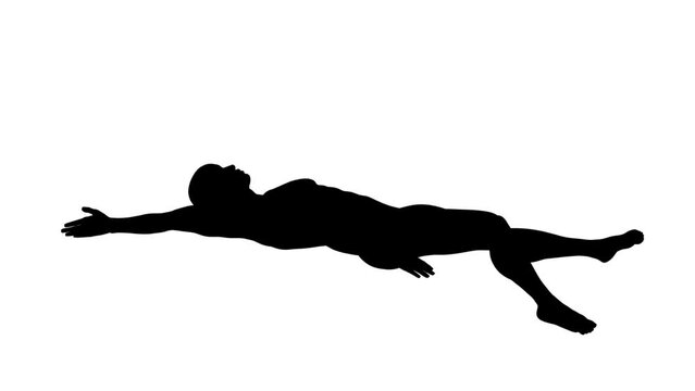 3D Render :  a silhouette male character perform Backstroke style swimming  with white background, side view
